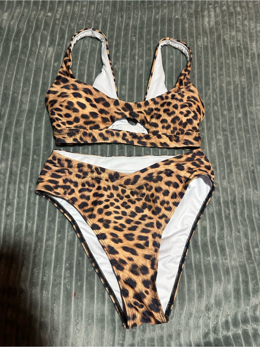 Leopard Print Kids One-Piece Bikini Set - Brown